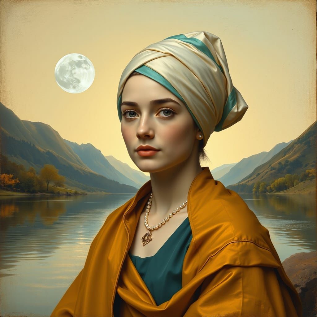 Calm Dutch Lady in a Lakeside Landscape