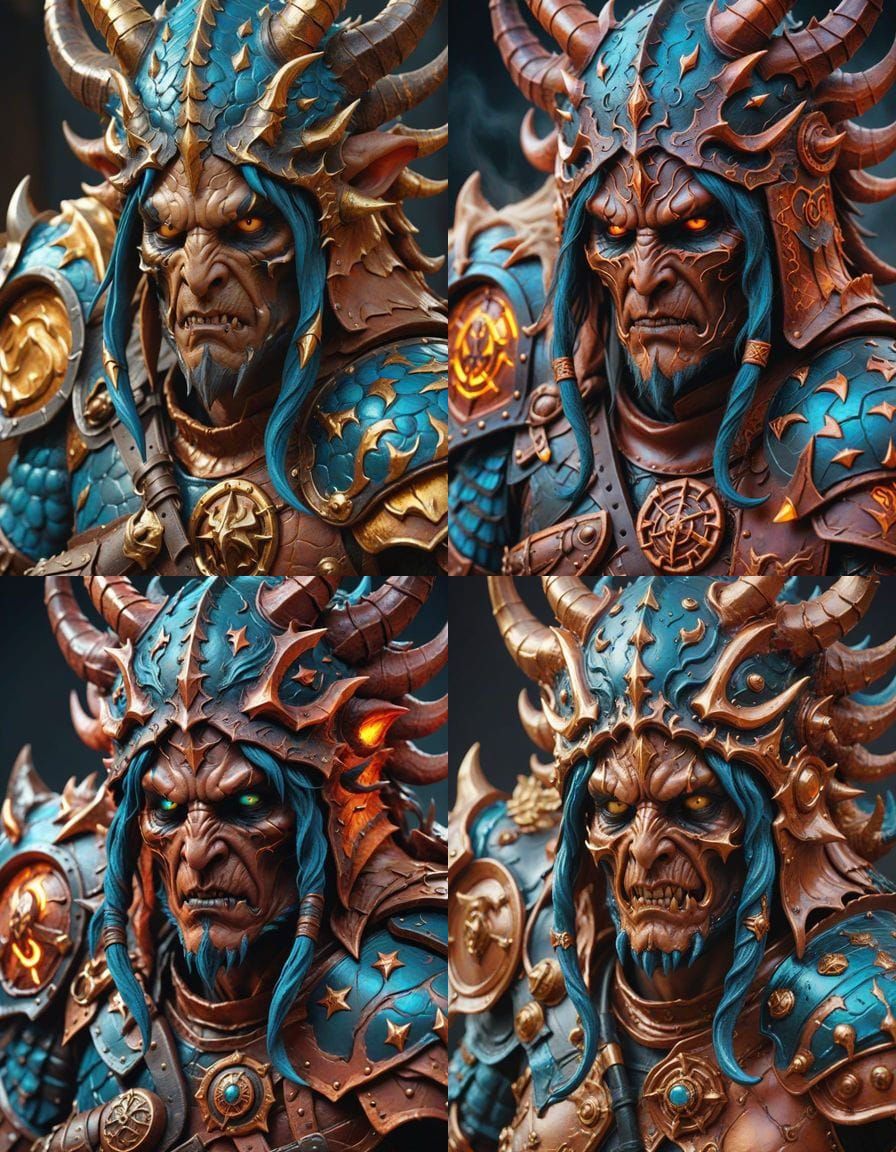 Ancient Demon in Leather Armor, Resin Cast Acrylic Art