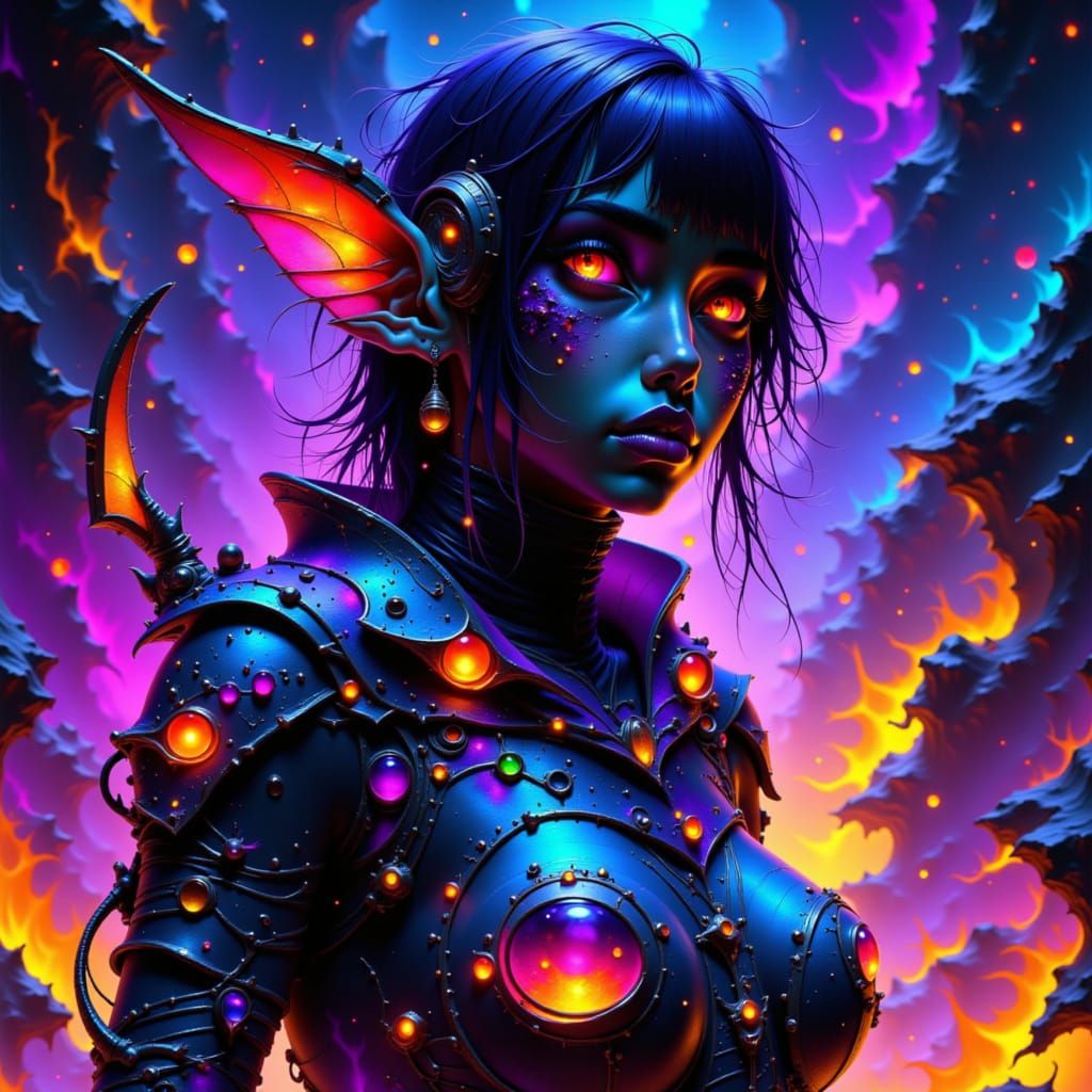 Futuristic Demon Elf with Bioluminescent Tattoos