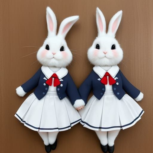 Whimsical Portrait of Two Cute Rabbits