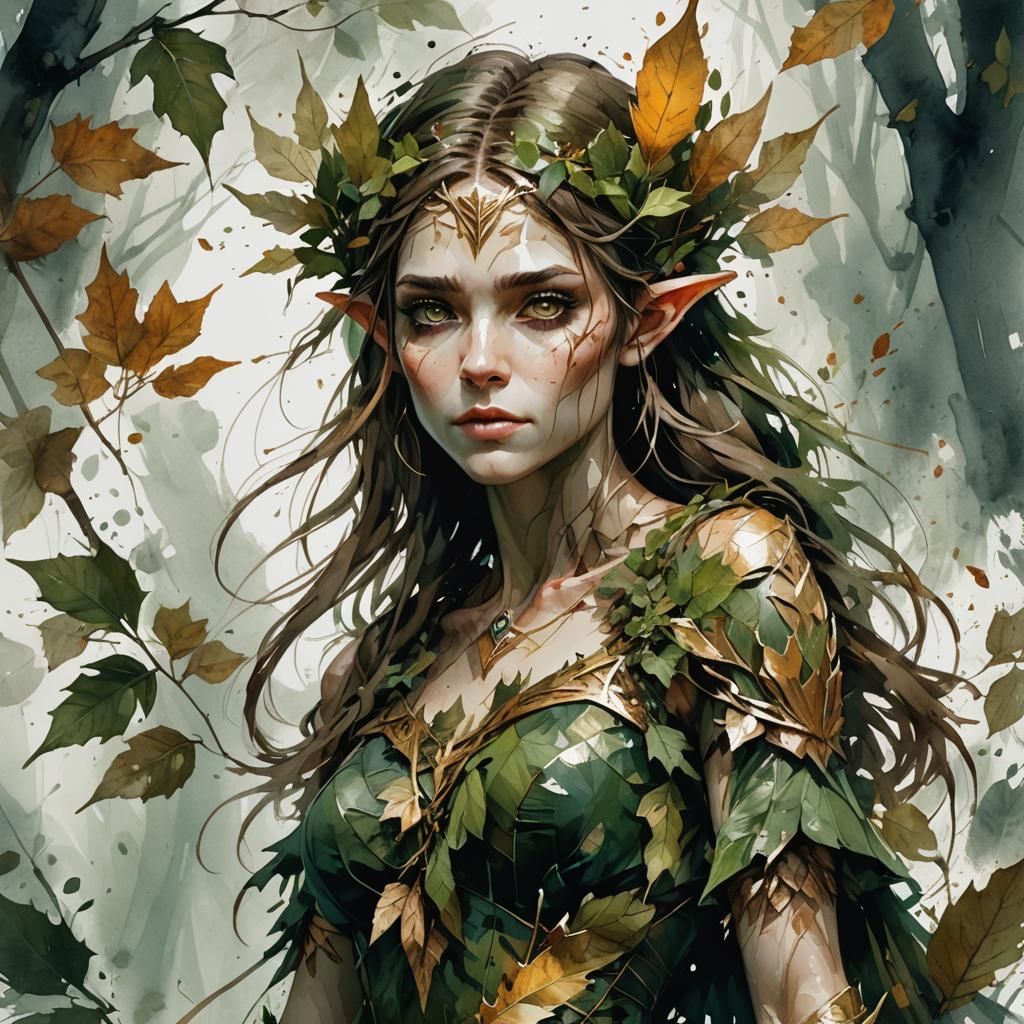 Beautiful Wood Elf Illustration in Watercolor Style