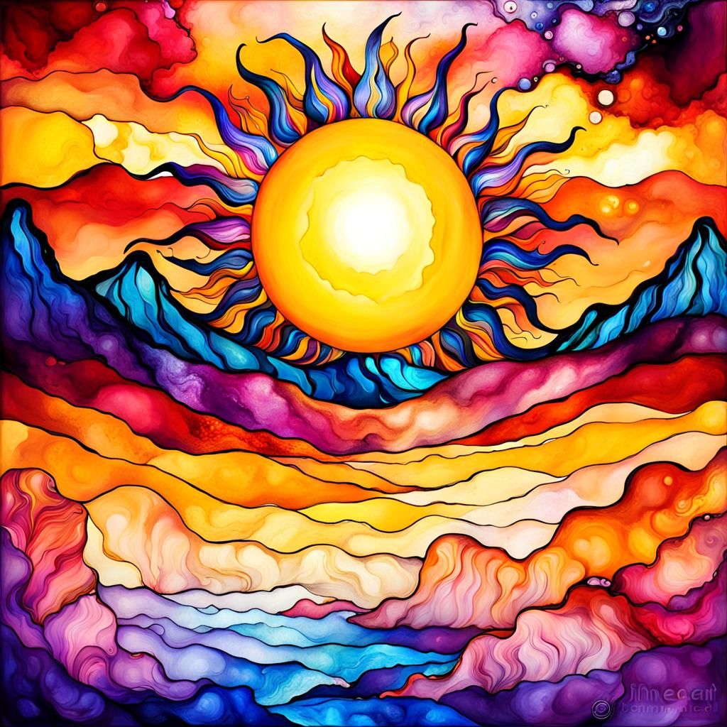 Surreal Scene in Alcohol Ink and Oil