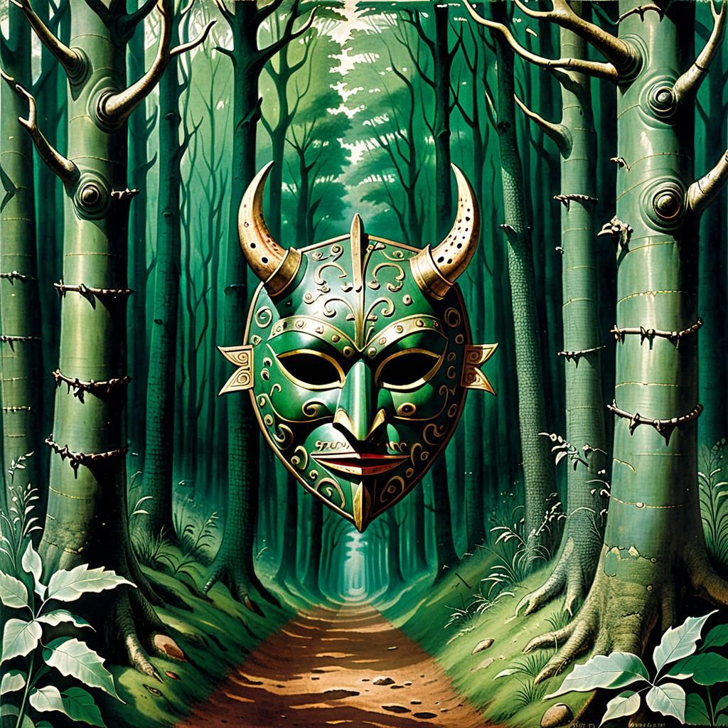 Mask in Forest, Fifteenth Century Bestiary Art