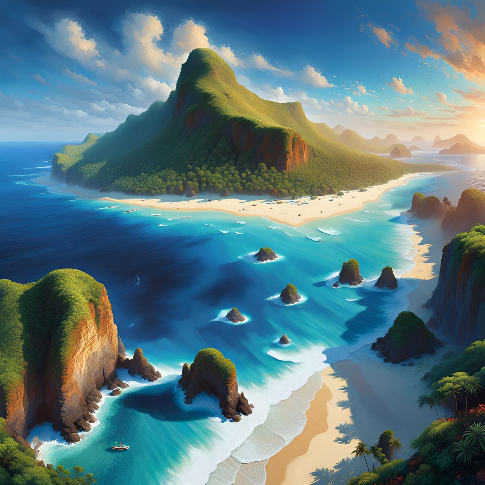 Island Oasis Beach in Pointillism Style