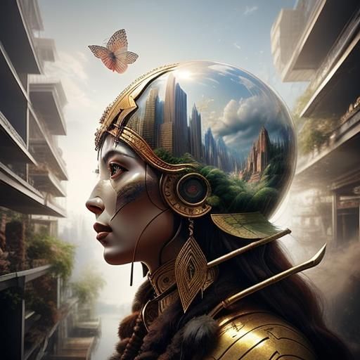 Double Exposure: Amazonian Warrior and Elephants