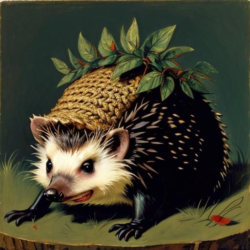 Hedgehog in Hedge Hat: Baroque Painting Style