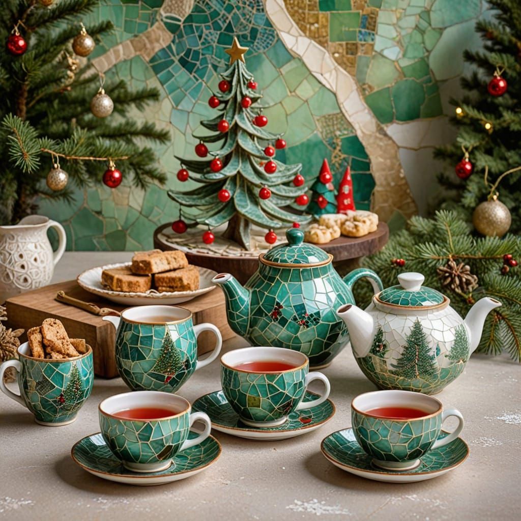 Holiday Table Setting with Kintsugi Mosaic and Impasto Decor