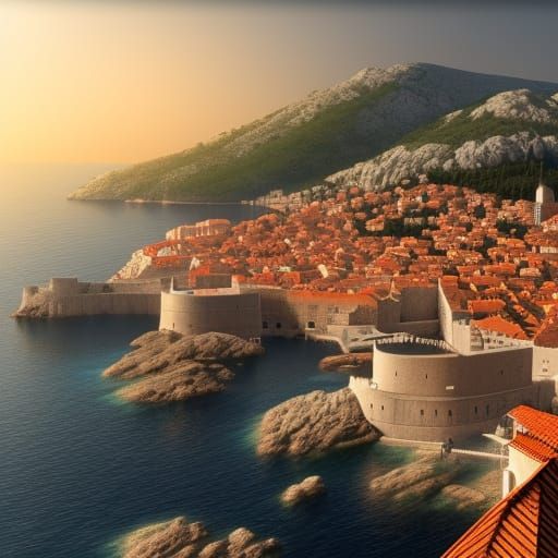 Detailed Matte Painting of Dubrovnik in Deep Color