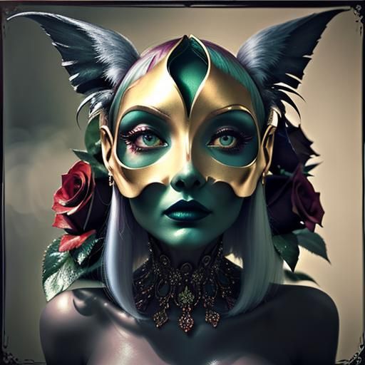 Woman with Rose in Misty Forest: Oil Painting