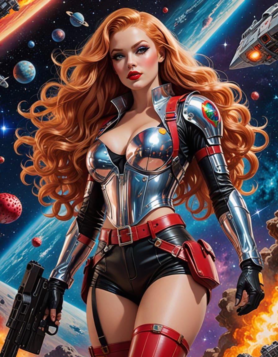 Retro Sci-Fi Pin-Up Model in Zero Gravity