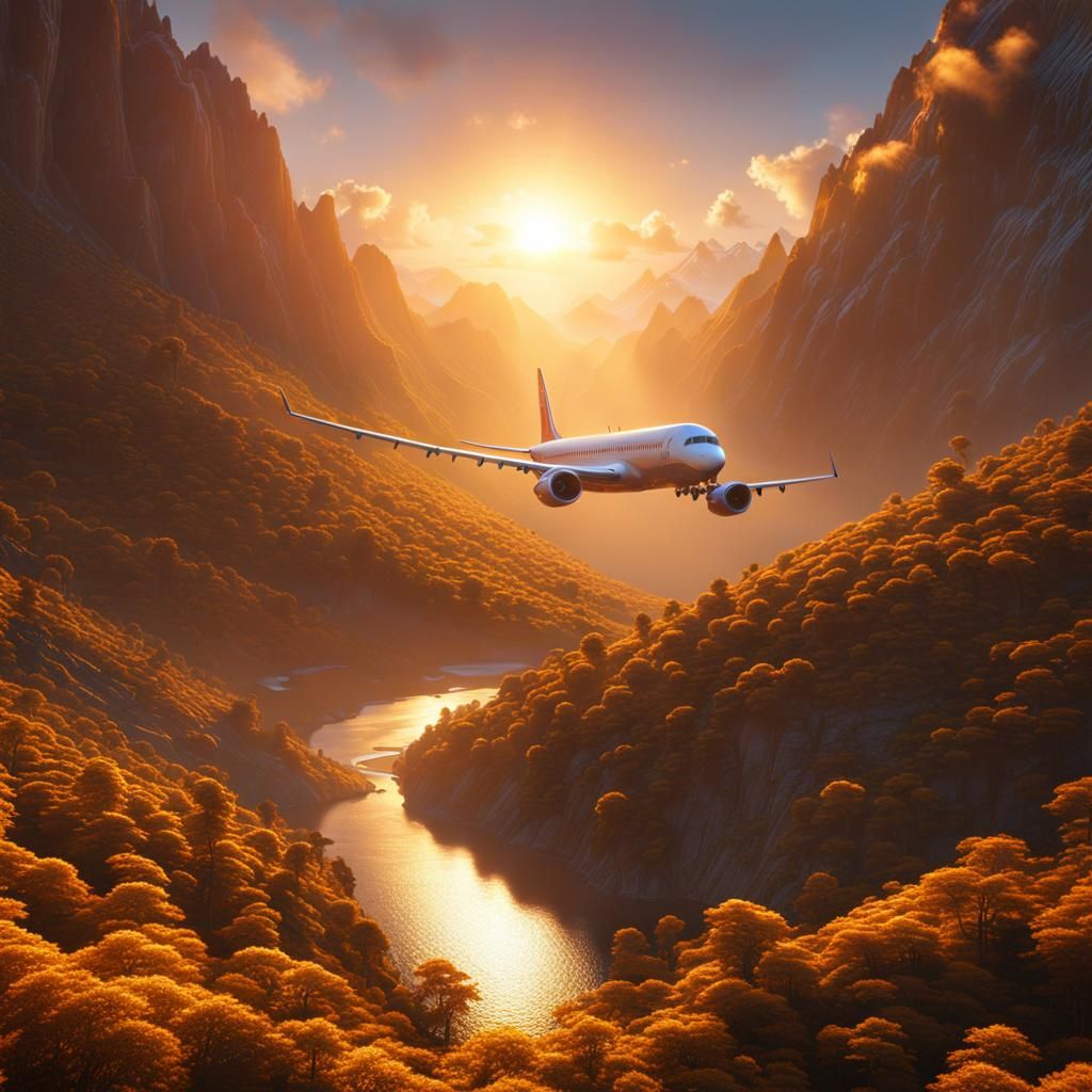 Plane Flies Through Golden Sunrise Over Himalayas