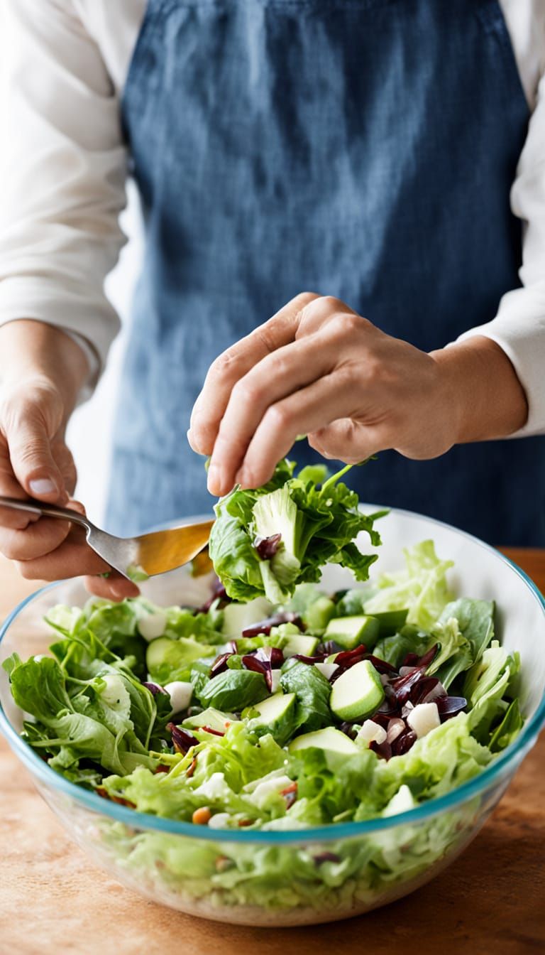 Hands Mixing Salad in Bright Natural Light