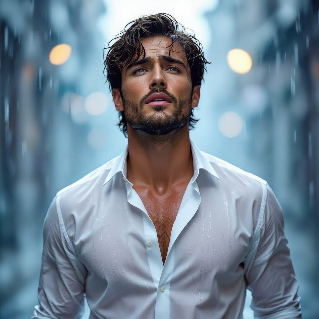 Stylish Model in Rain, Editorial Fashion Shoot