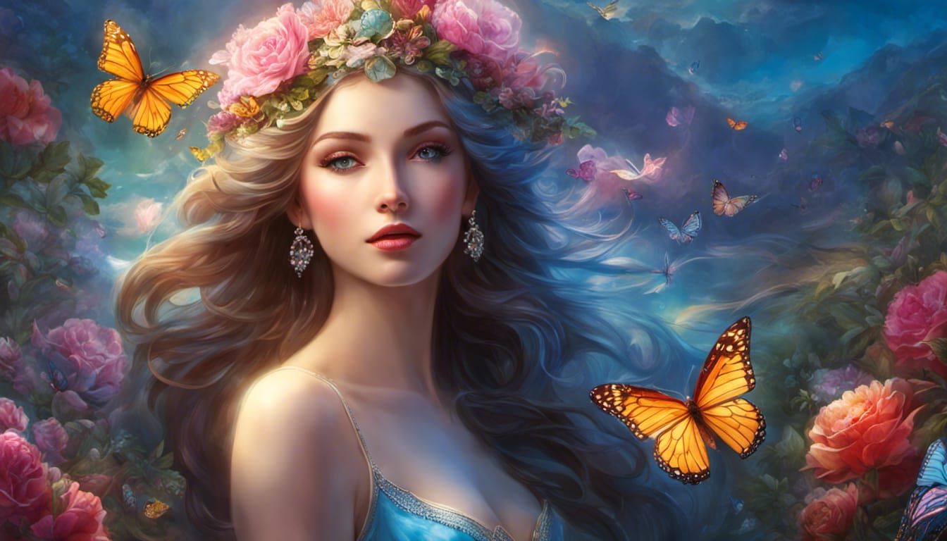 Ocean Princess Portrait in Ethereal Art Nouveau Style