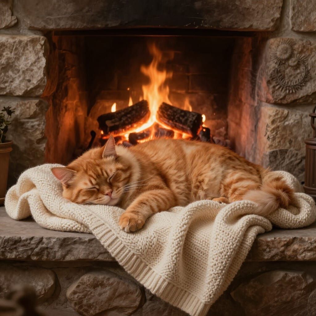 Orange Himalayan Cat Sleeping on Hearth