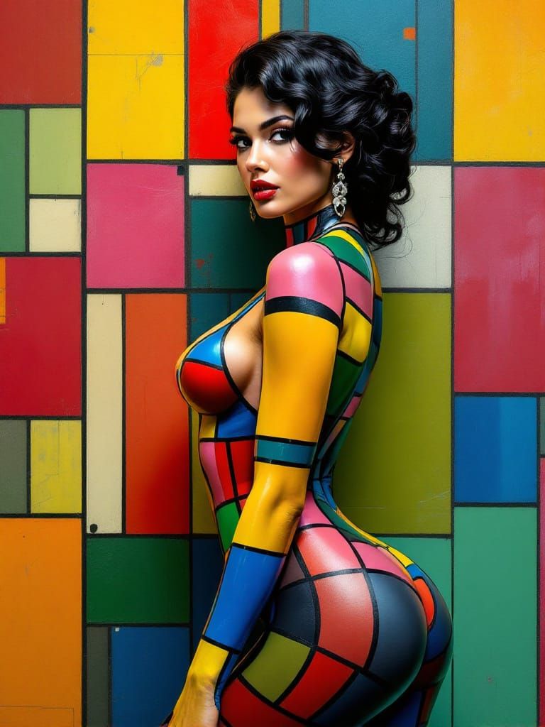 Woman Merges With Geometric Wall Art