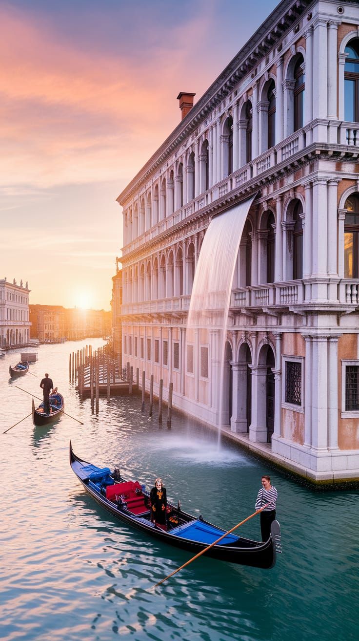 Venetian Palace Waterfall in Golden Light