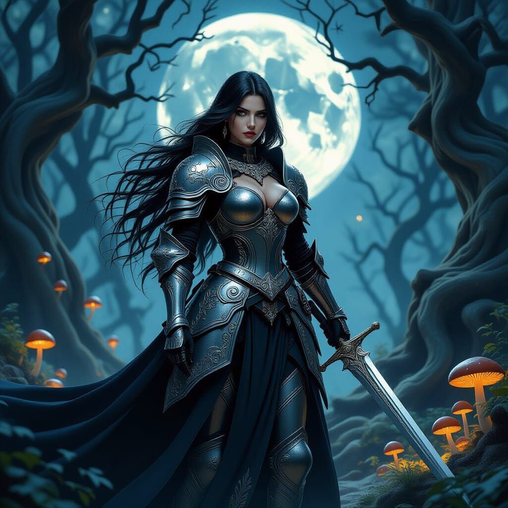 Gothic Knight in Moonlit Forest, Artstation Style