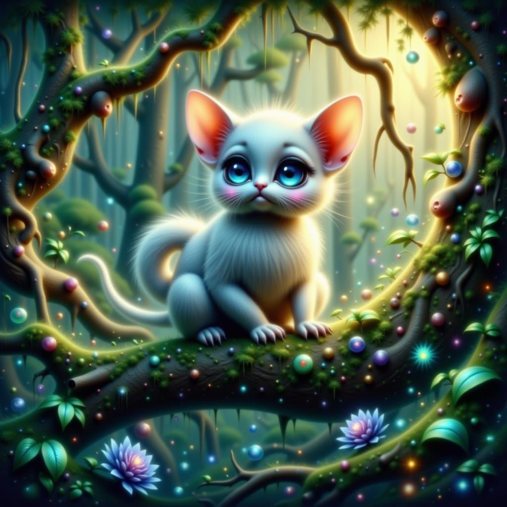 Cute Fluffy Creature in Enchanted Forest