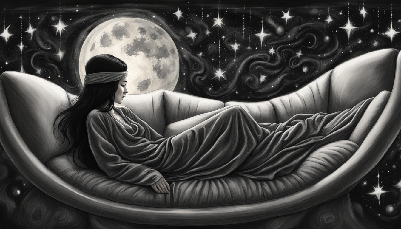 Blindfolded Princess Relaxing Under the Galaxy: Charcoal Dra...