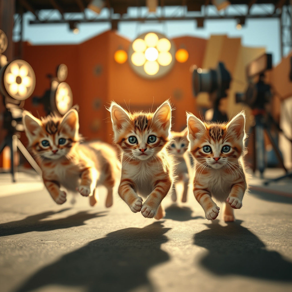Playful Kittens on a Classic Hollywood Film Set