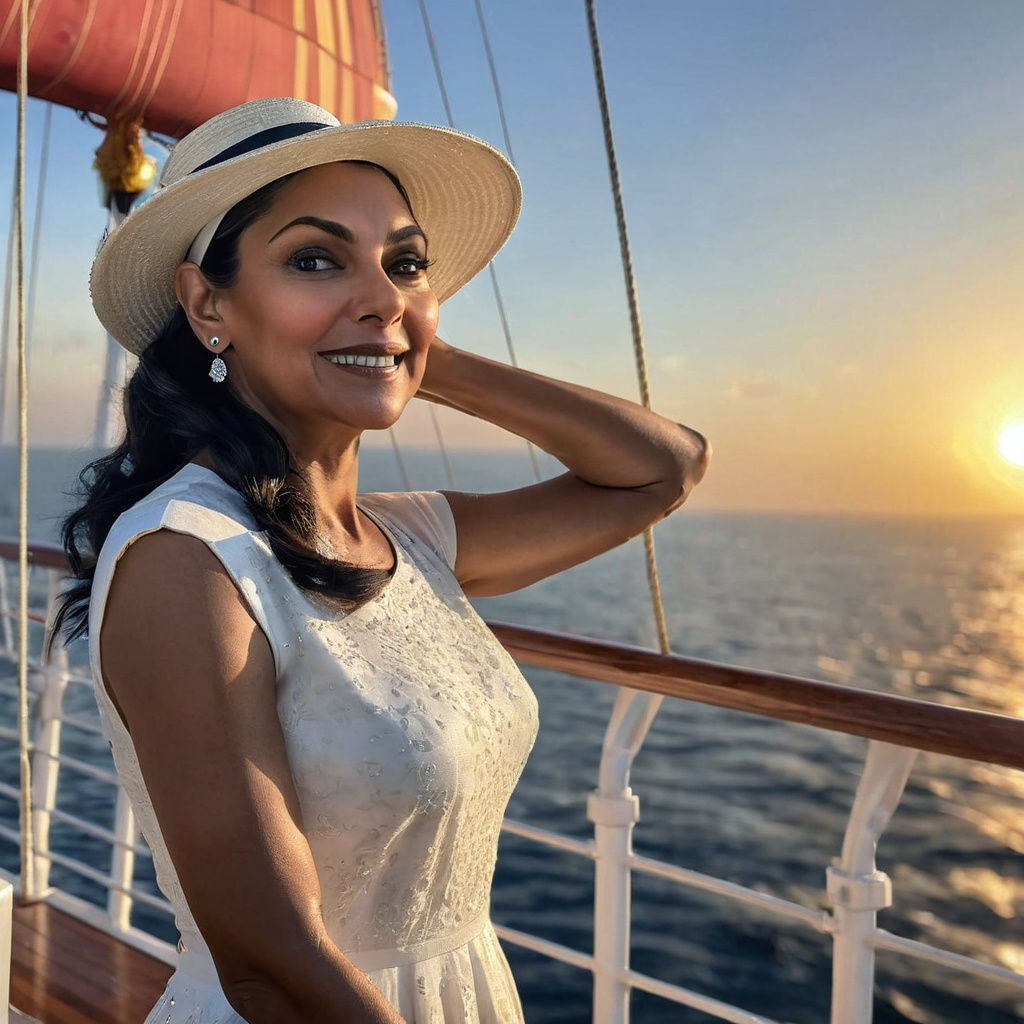 Sunset Ship Portrait of a Smiling Figure in 3D