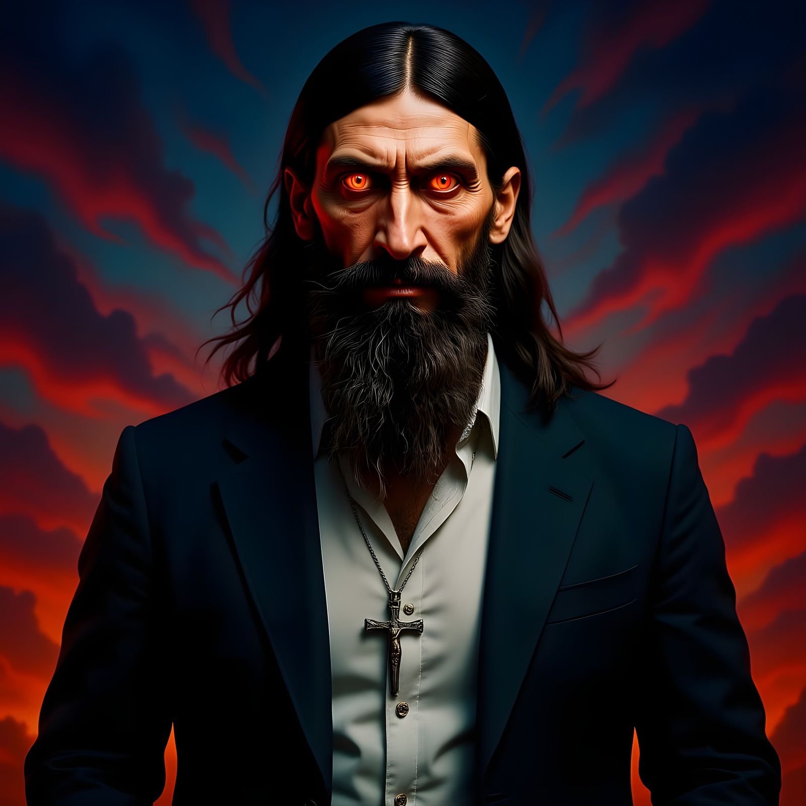 Hyperrealistic Portrait of Rasputin in Black and White
