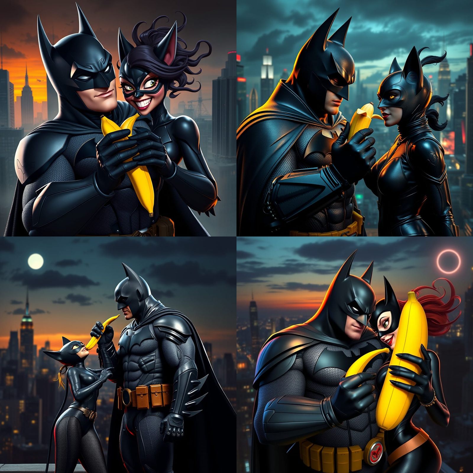 Batman Feeds Catwoman: 3D Render in Pixar Style