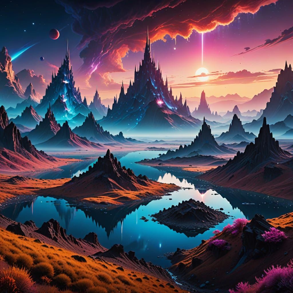 Ethereal Surrealism Masterpiece: Vibrant Alien Landscape