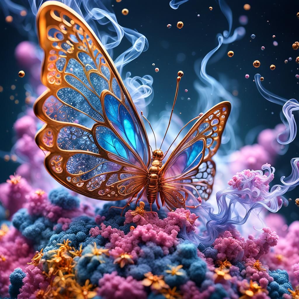 Butterfly Smoke Macro Photography in 3D Render