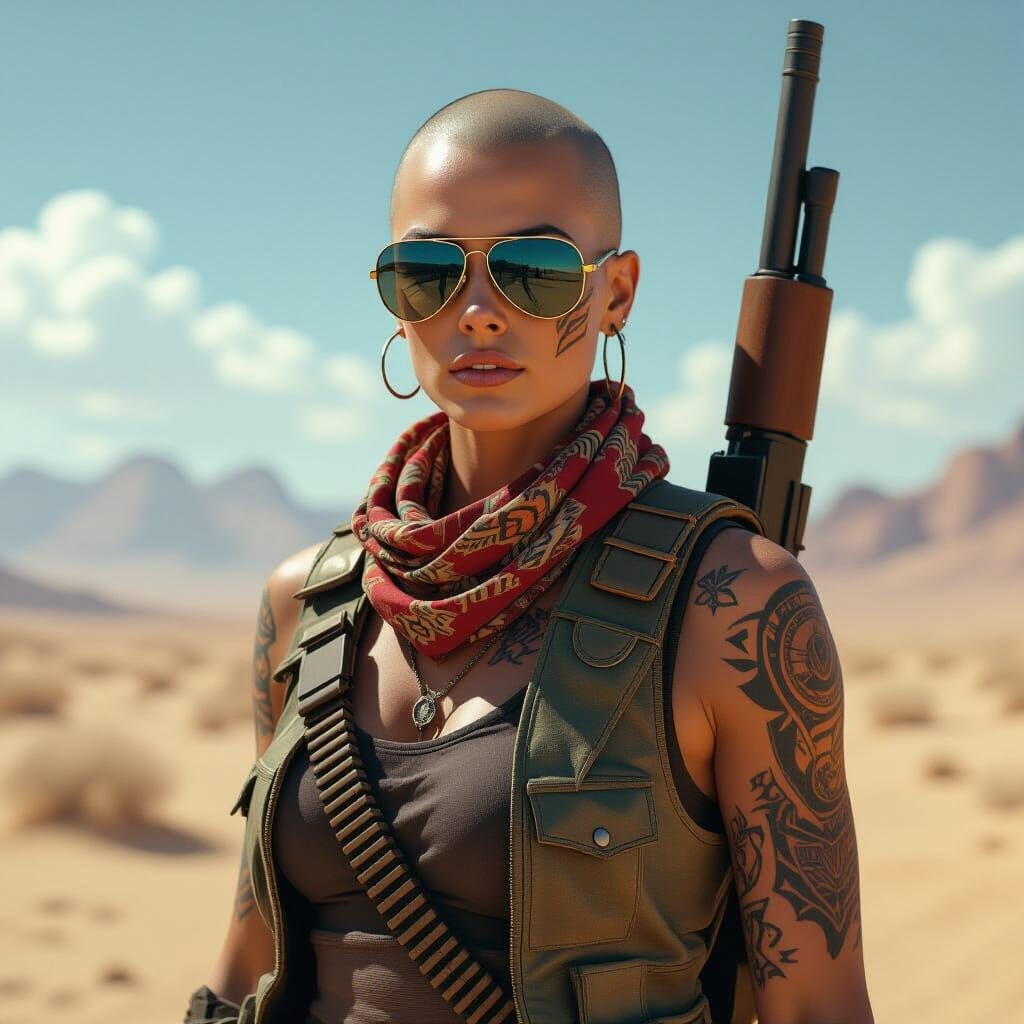 Post-Apocalyptic Warrior with Shotgun in Photorealistic Styl...