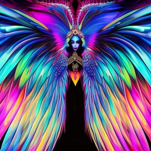 Angelic Woman in Neon Punk Gothic Art