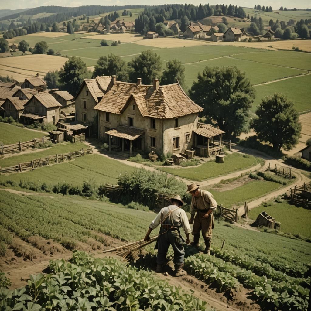 1930s Province: Peasant Working Field, Matte Painting