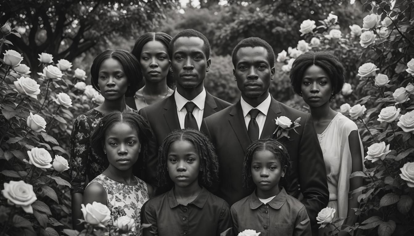 Elegant Black Family Portrait in Rose Garden