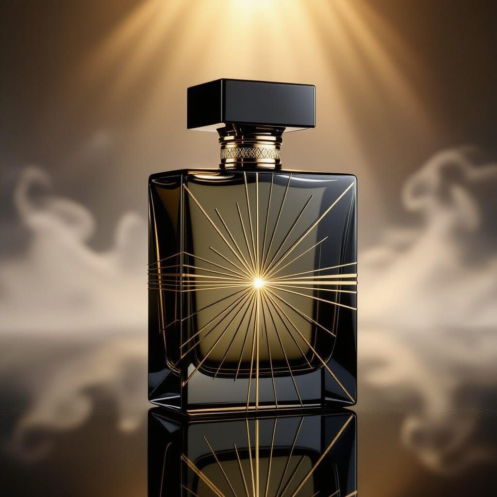 Art Deco Perfume Bottle with Gold Geometric Design