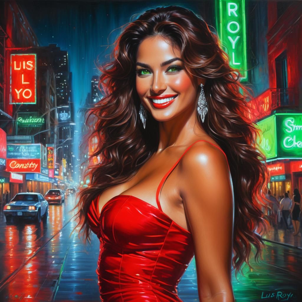 Beautiful Woman with Neon Accents, Synthwave Style