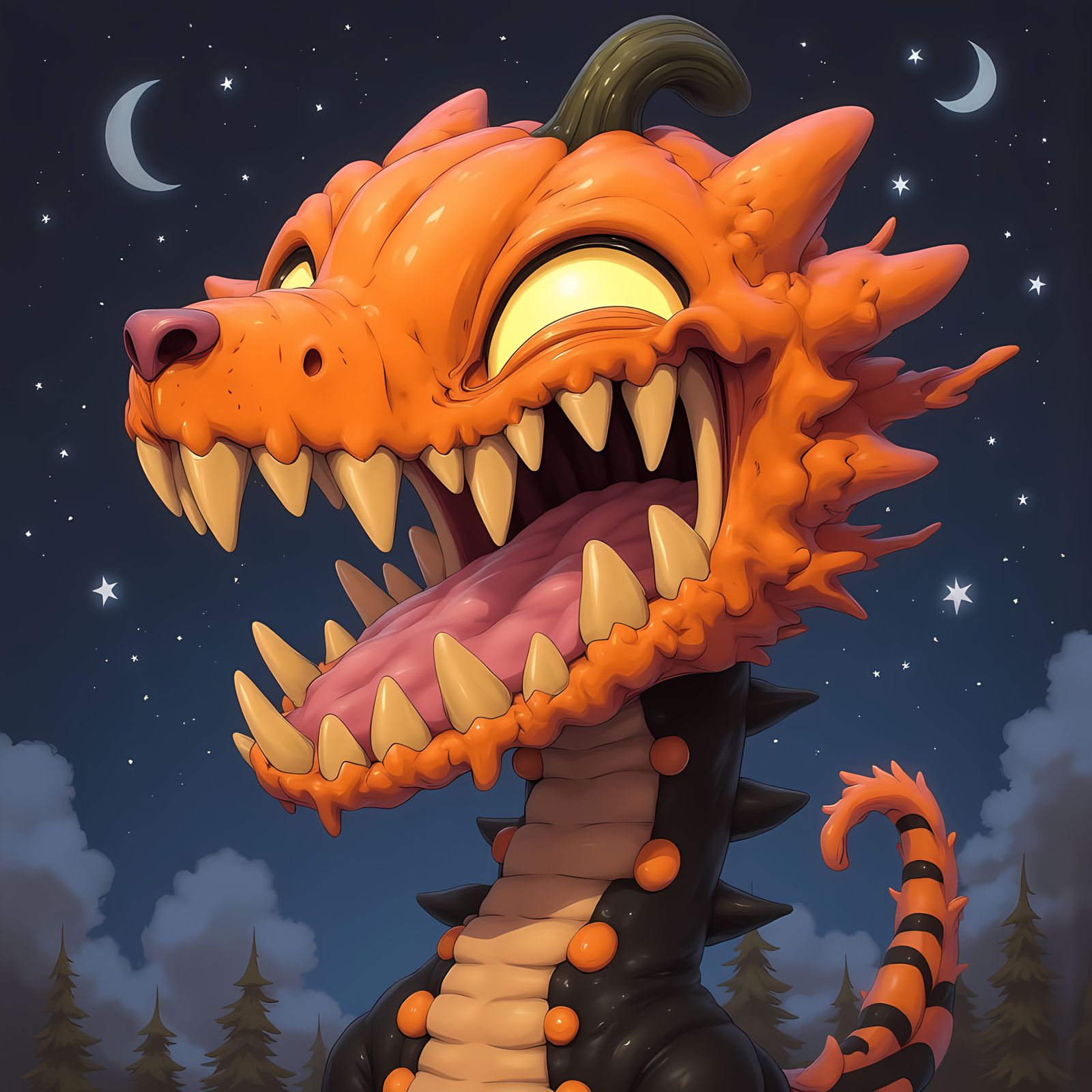Adorable Dragon With Pumpkin Head, Halloween Fantasy Art