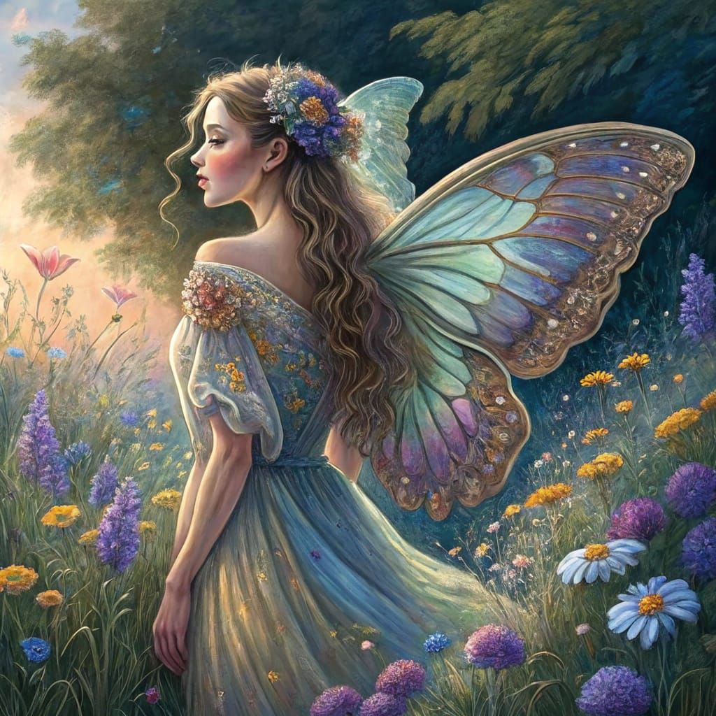 Ethereal Lady Emerges from Nature in Iridescent Gown with Bu...