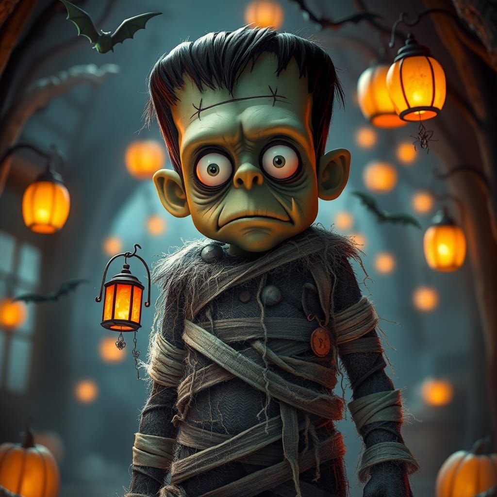 Ominous Frankenstein's Monster in Mystical Halloween Scene