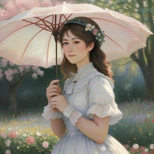 Beautiful Lady in Garden, Impressionist Masterpiece