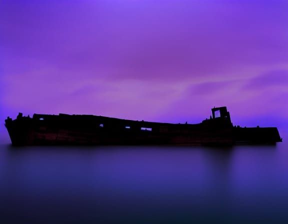 Eerie Shipwreck Painting with Ghostly Lights