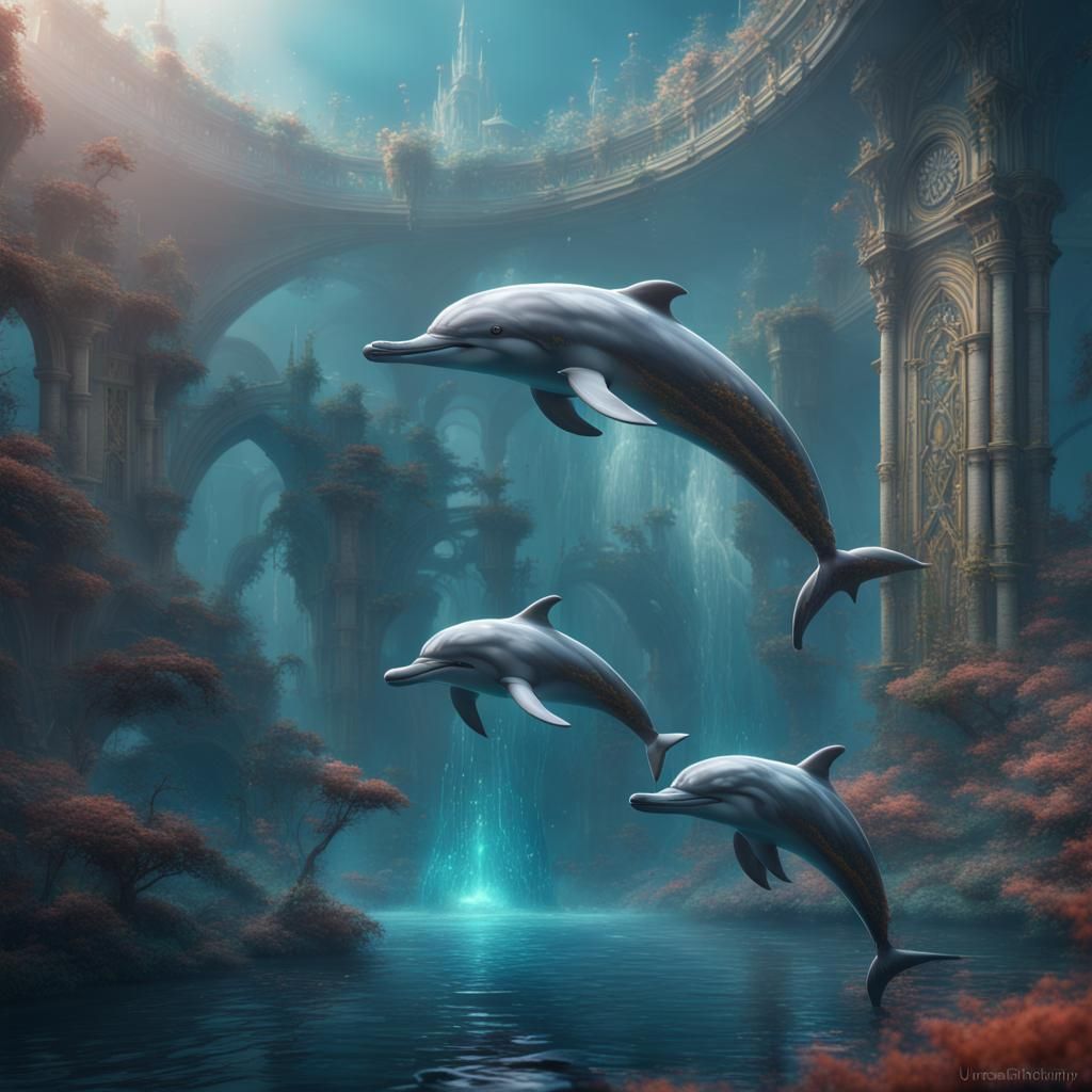 Seraphim Dolphins: Detailed Fantasy Concept Art