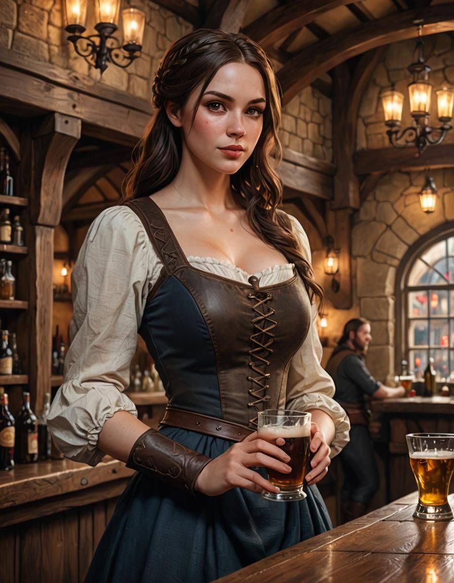 Medieval Barmaid in Tavern with Bokeh Effect