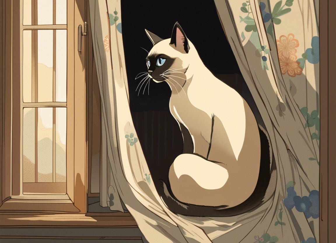 Siamese Cat in Window, Animated Style
