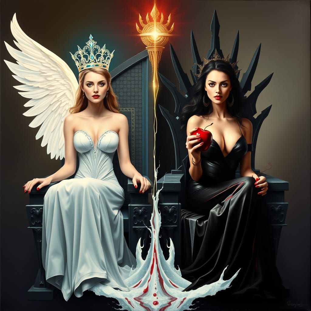 Futuristic Mirror Portrait: Queen and Seductress in Duality