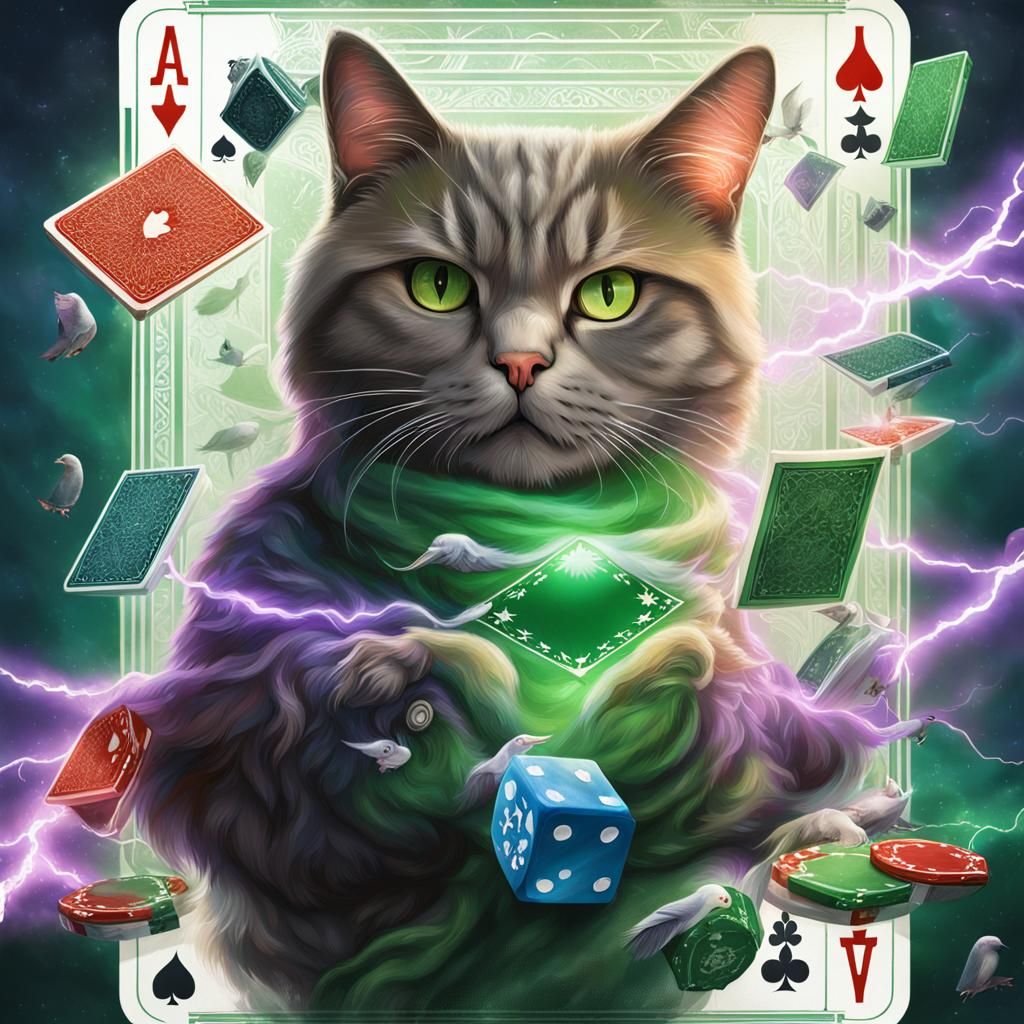 Hyperrealistic Cat and Pigeon Play Texas Hold'em