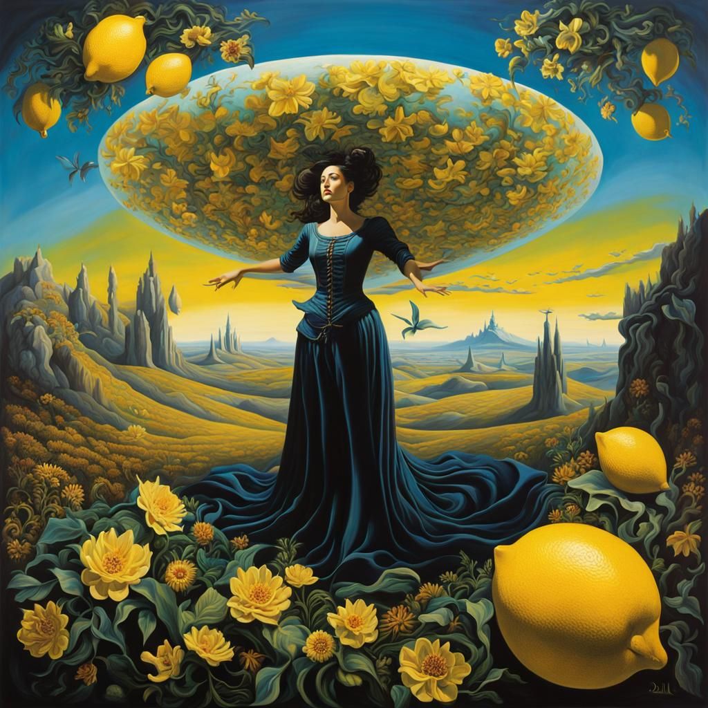 Surreal Landscape with Gothic Musician in Salvador Dali Styl...