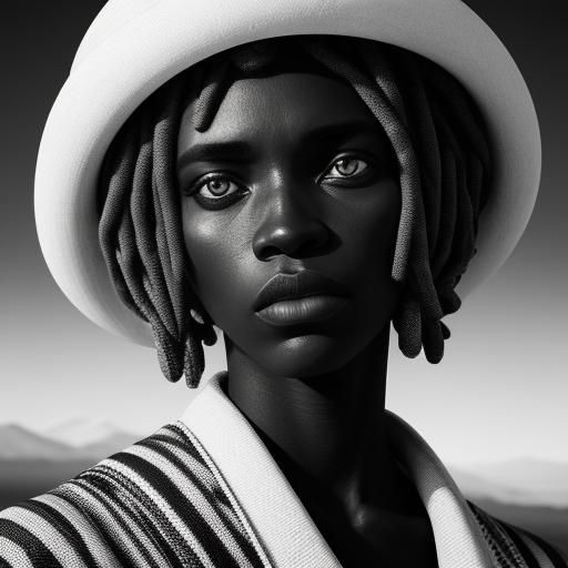 Monochrome Portrait: African Woman in Dystopian Setting