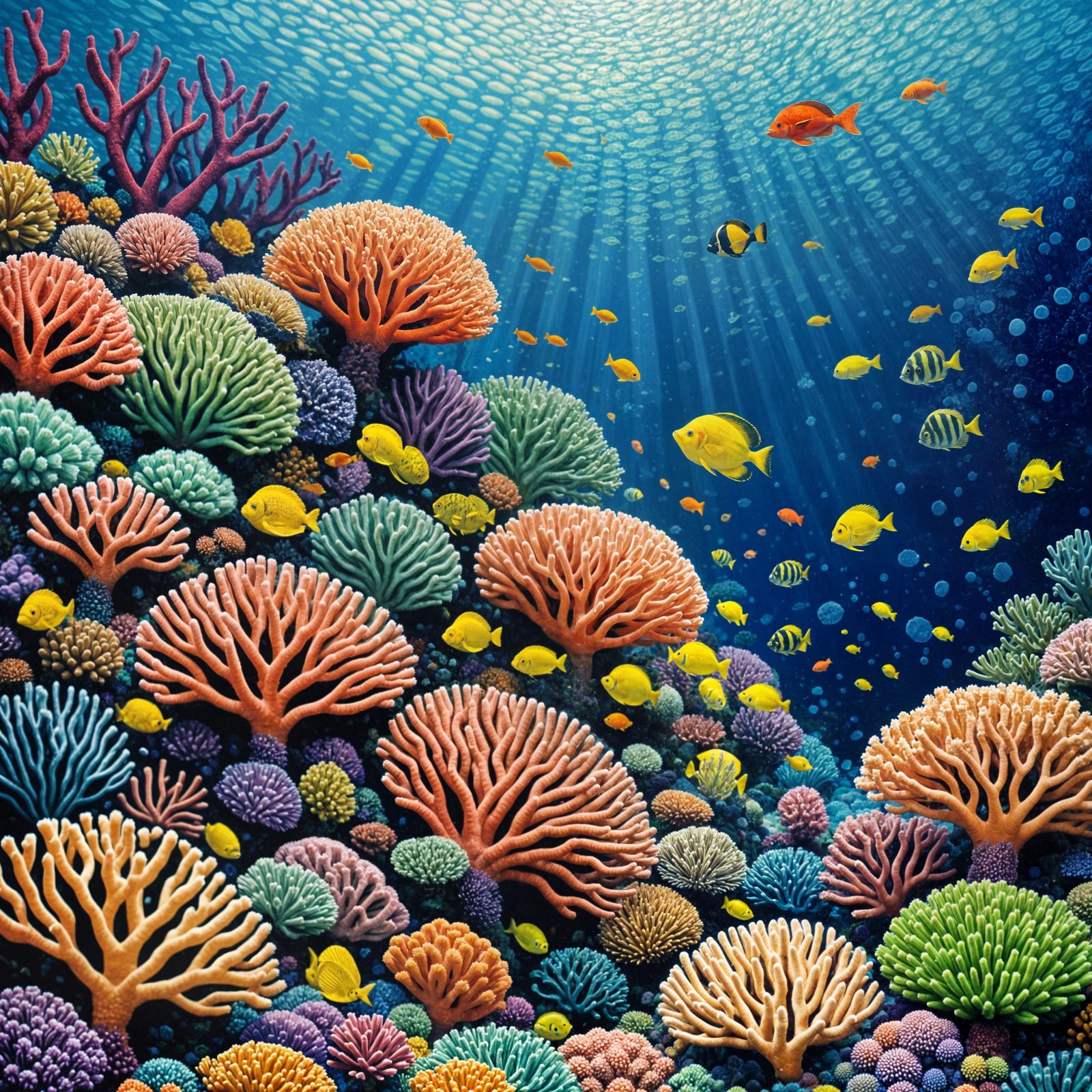 Colorful Pointillism Coral Reef Art