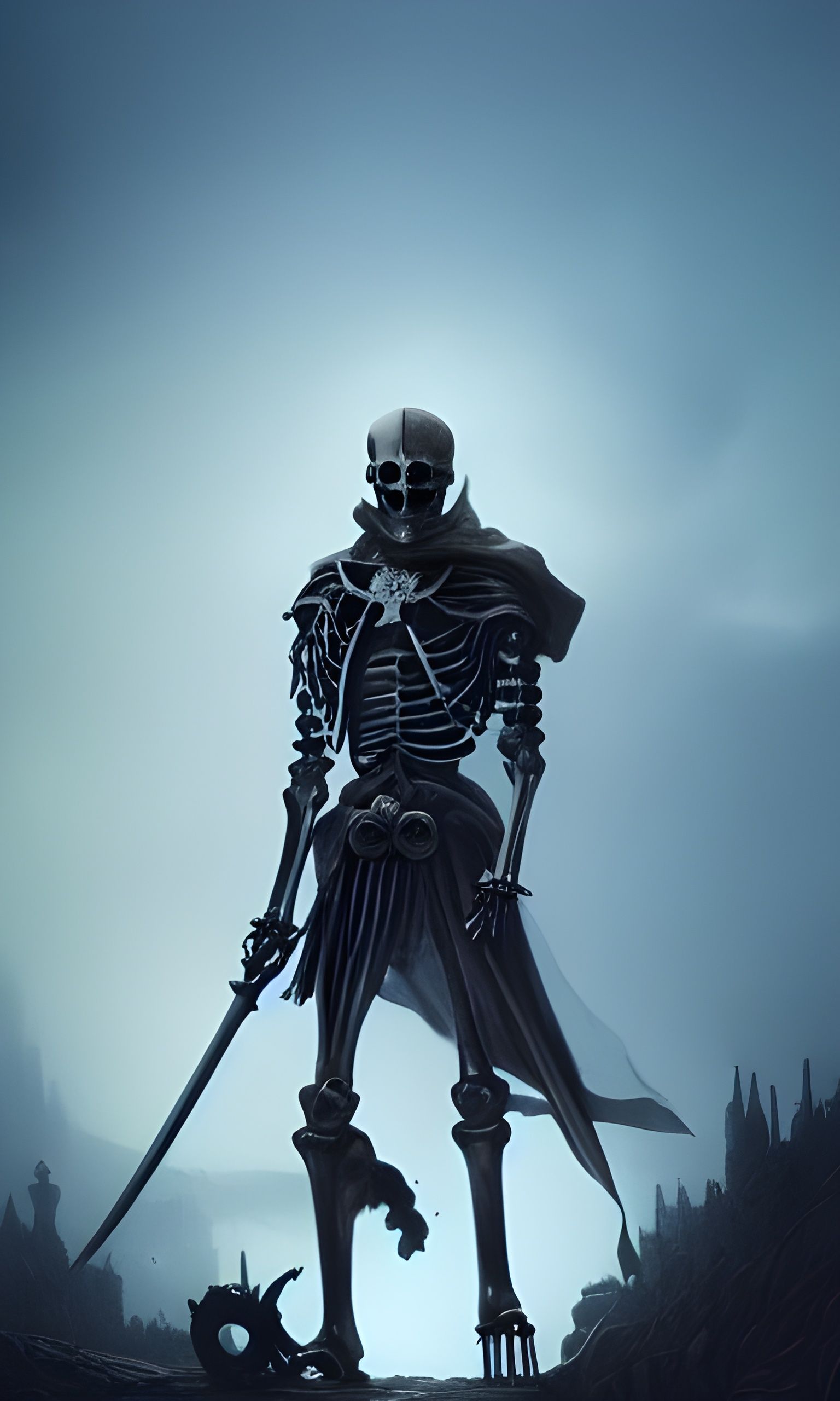 Medieval Skeleton Knight in Armor, Digital Art
